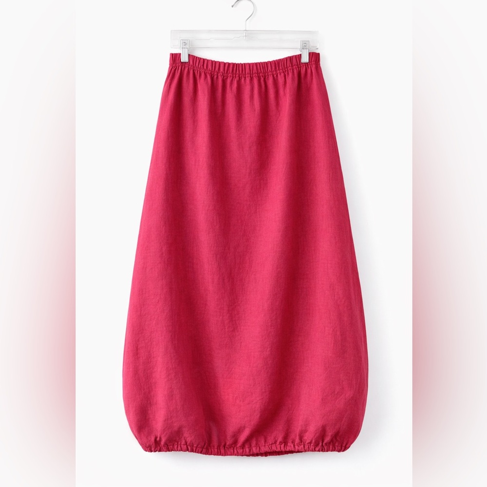 Bryn Walker 100% Linen Bubble Hem Maxi Skirt Pink Lagenlook Size L - Picture 6 of 10